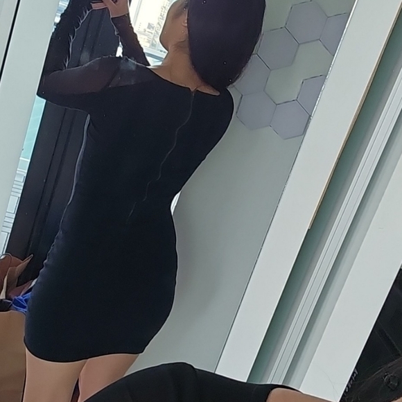 Guess Black long mesh sleeve bodycon mini dress - Picture 2 of 8